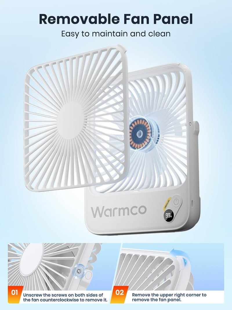 Warmco 10000mAh Portable Travel Fan 7-inch, Max 24H Runtime, Ultra-thin Quiet Rechargeable Battery Operated Desk Fan with Digital Display for Camping, Office, Bedroom, Cruise Essentials White - Image 4